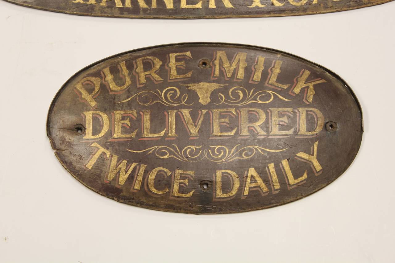 Folk Art Antique English Hand-Painted Dairy Signs