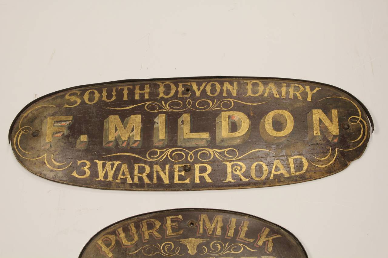 Antique English Hand-Painted Dairy Signs In Good Condition In Chicago, IL