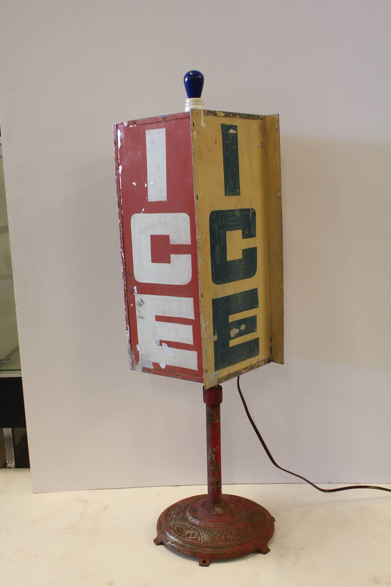 Folk Art Large Vintage Four-Sided Light Up Ice Sign