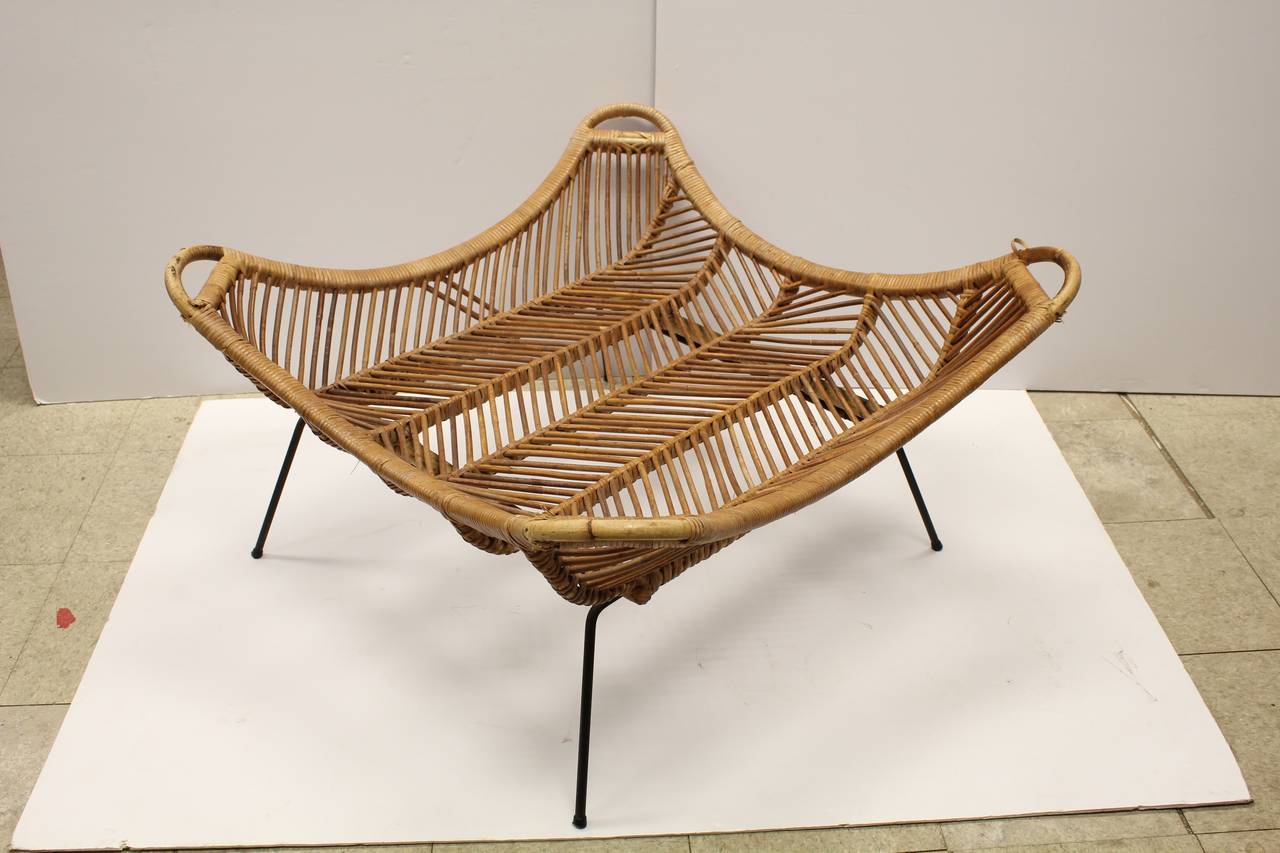 Unique deep and large mid century rattan & iron coffee table in style of Janine Abraham & Dirk Jan Rol.