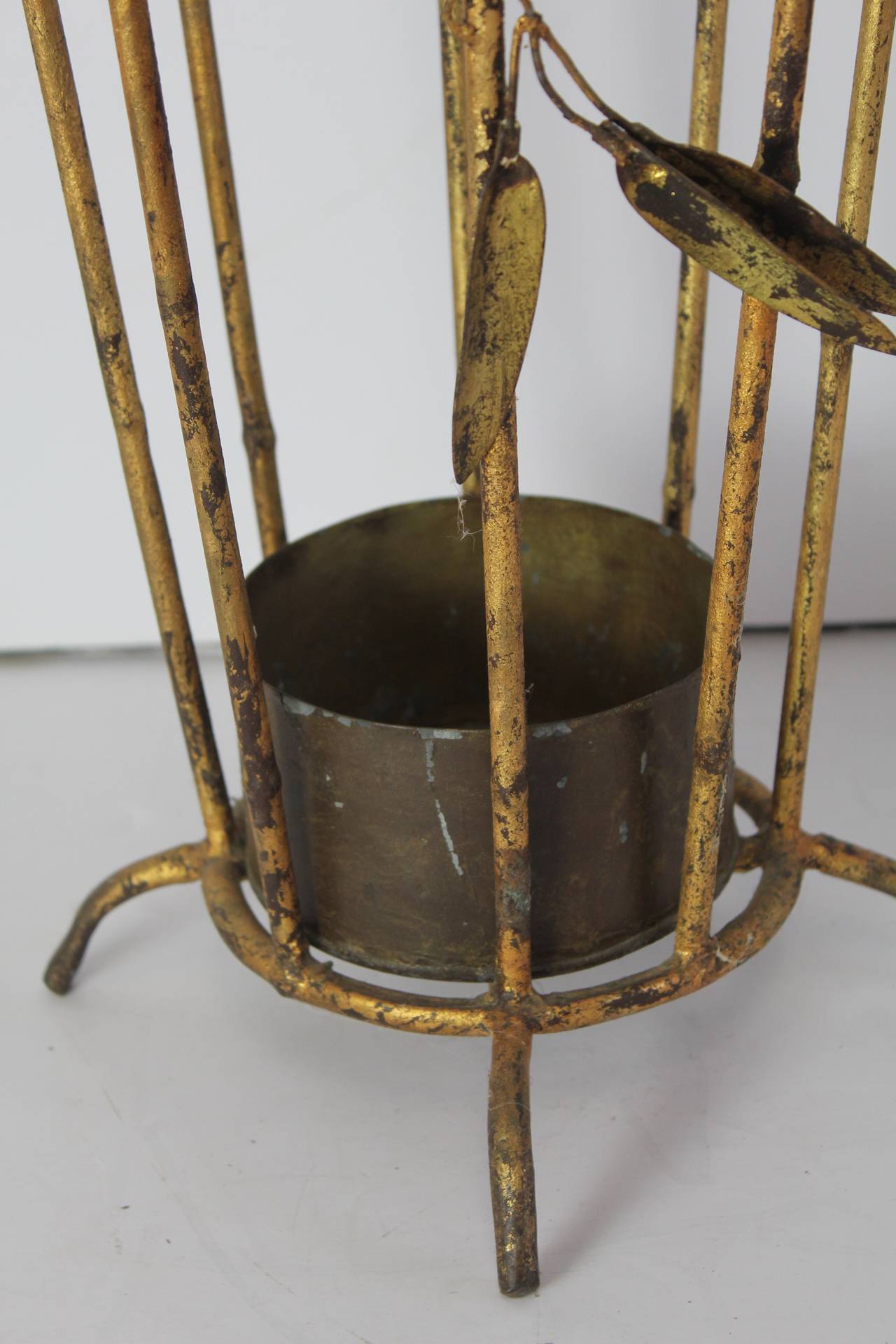 Mid-20th Century Vintage Italian Gilt Tole Umbrella Stand For Sale