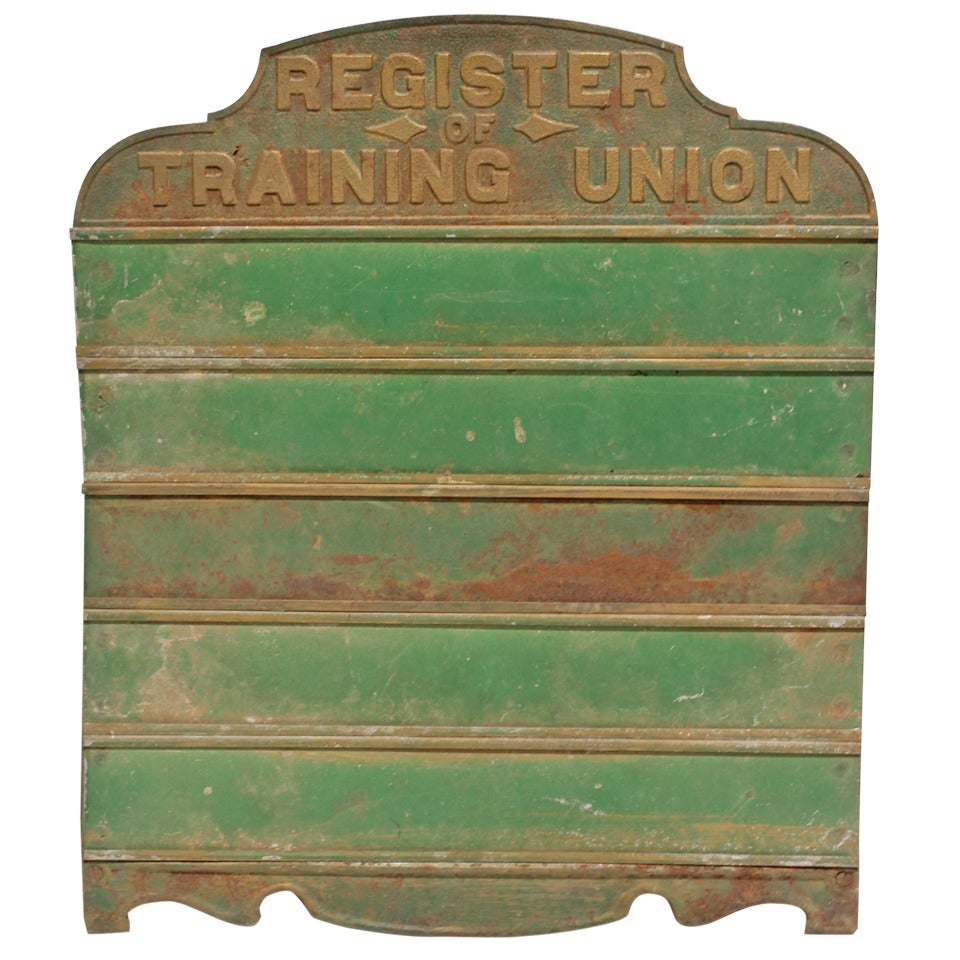 Antique Register of Training Union Sign For Sale