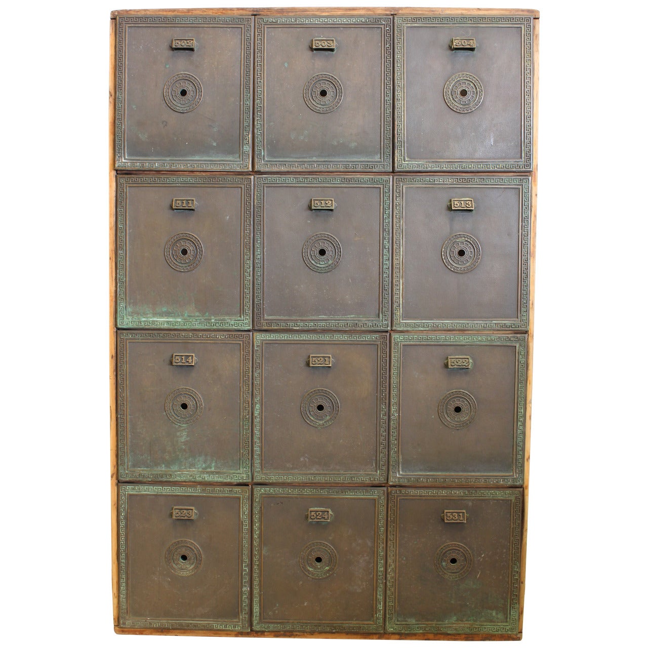 Antique Double-Sided Safety Deposit Box Cabinet