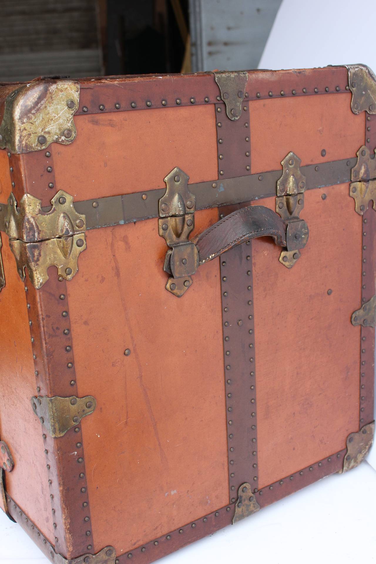 20th Century Antique Leather Trunk or Coffee Table