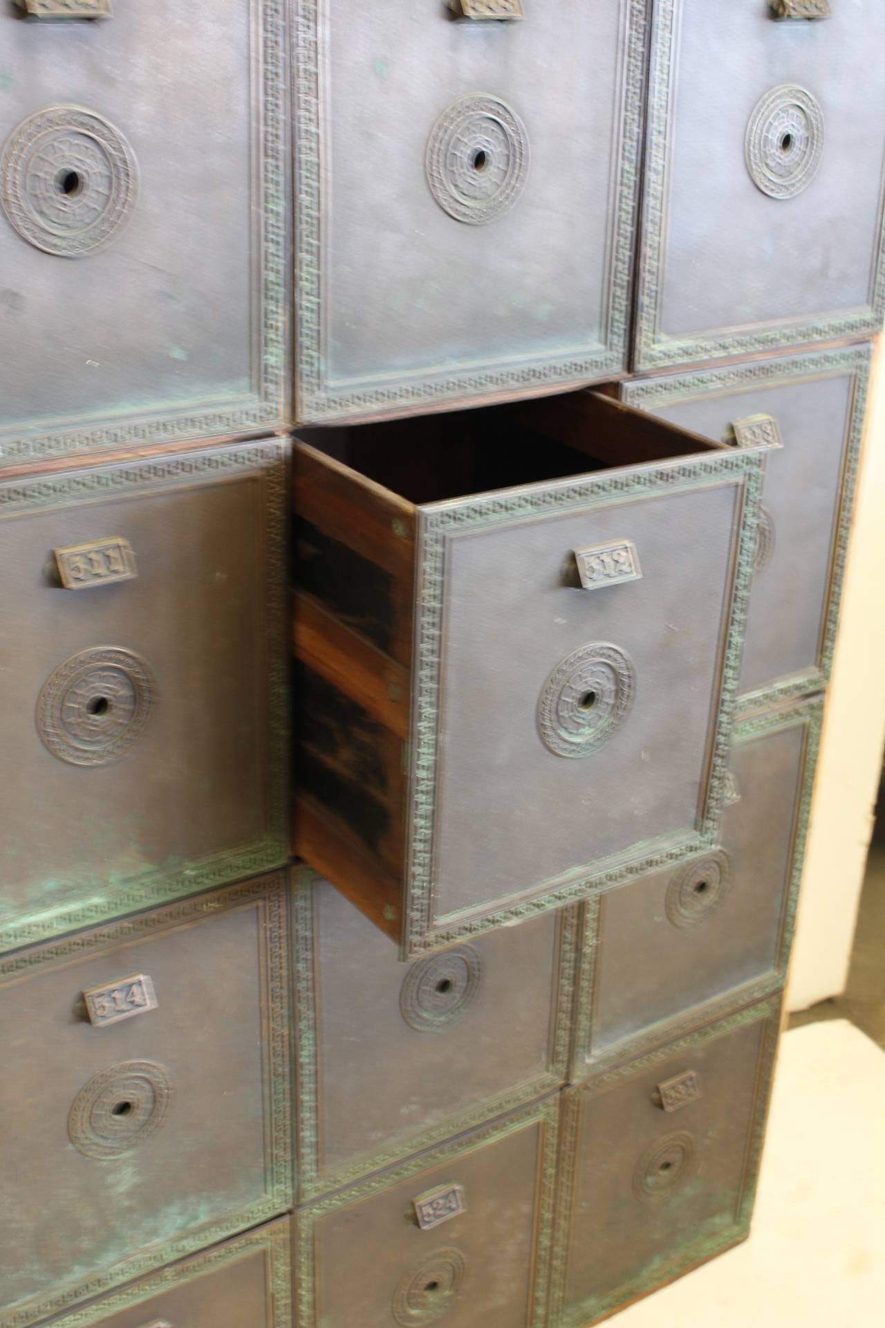 Industrial Antique Double-Sided Safety Deposit Box Cabinet