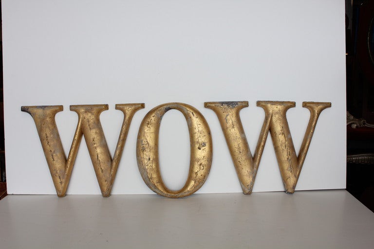 1920's gold leaf metal three letters sign 