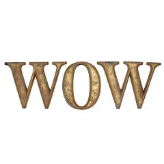 Antique 1920's Gold Leaf Metal Sign " WOW "