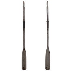 Vintage Wooden Oars With Leather Holders