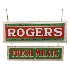 1930's Enamel Double Sign " Rogers Fresh Meats "