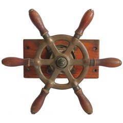 Vintage Brass and Wood Boat Steering Wheel