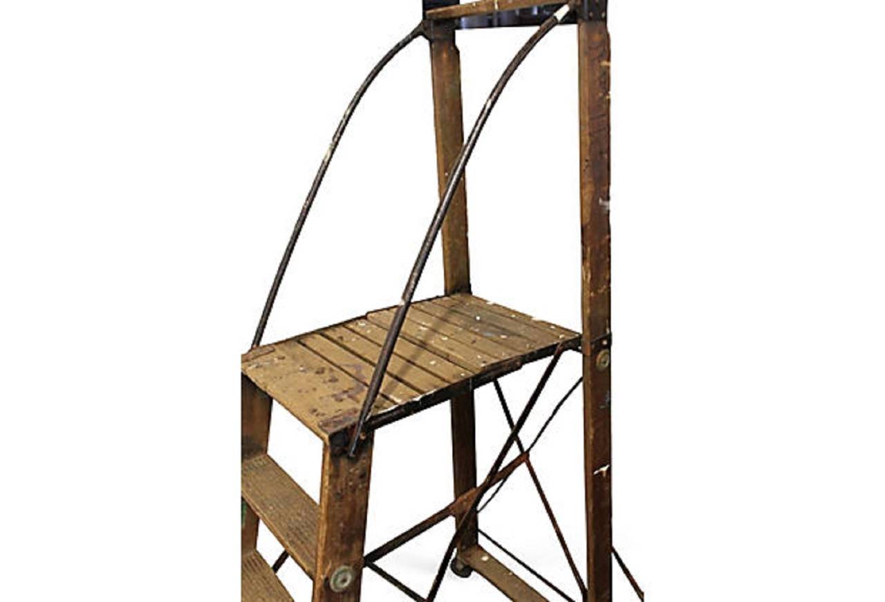 Industrial Large Antique American Dry Goods Store Ladder For Sale