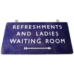 1930's Double Sided Porcelain Train Station Sign " Refreshments And Ladies Waiting Room "
