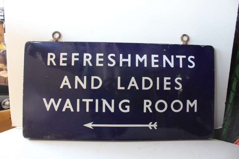 Industrial 1930's Double Sided Porcelain Train Station Sign 