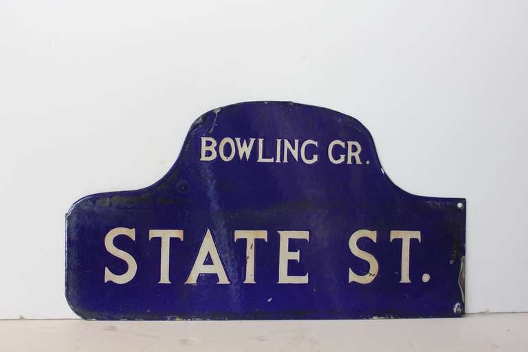 American 1930's Double Sided Porcelain Humpback State Street Sign