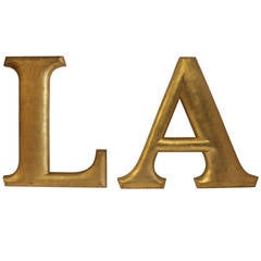 Large Antique Gold Leaf Wood Letters "LA" for Los Angeles