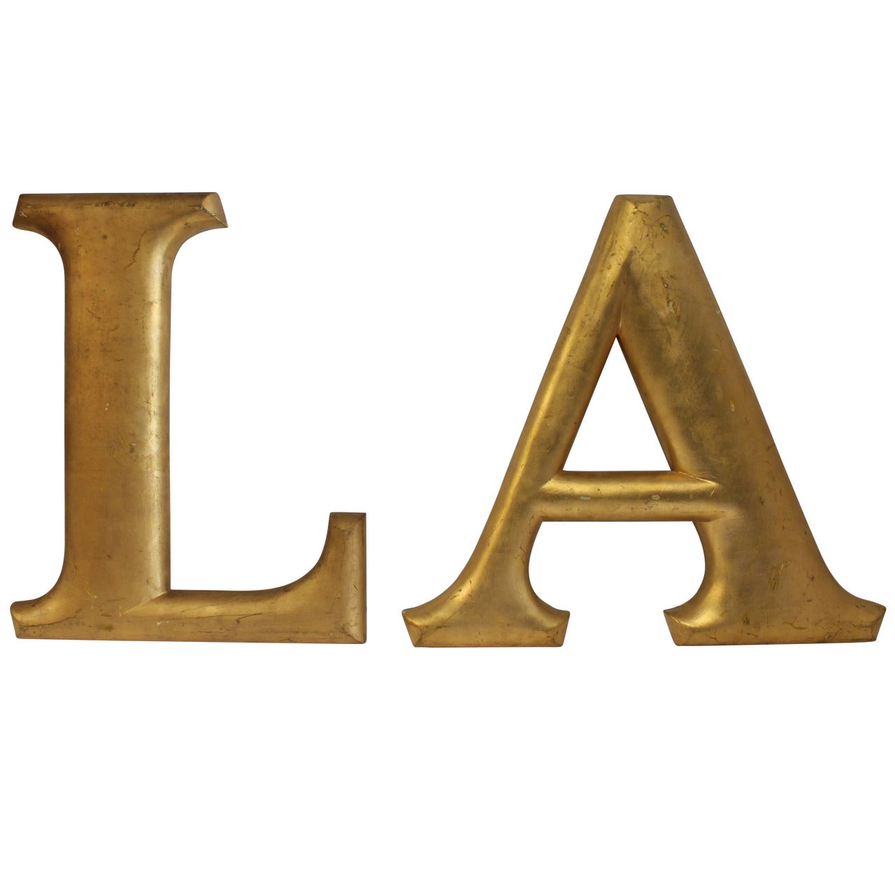 Large Antique Gold Leaf Wood Letters "LA" for Los Angeles For Sale