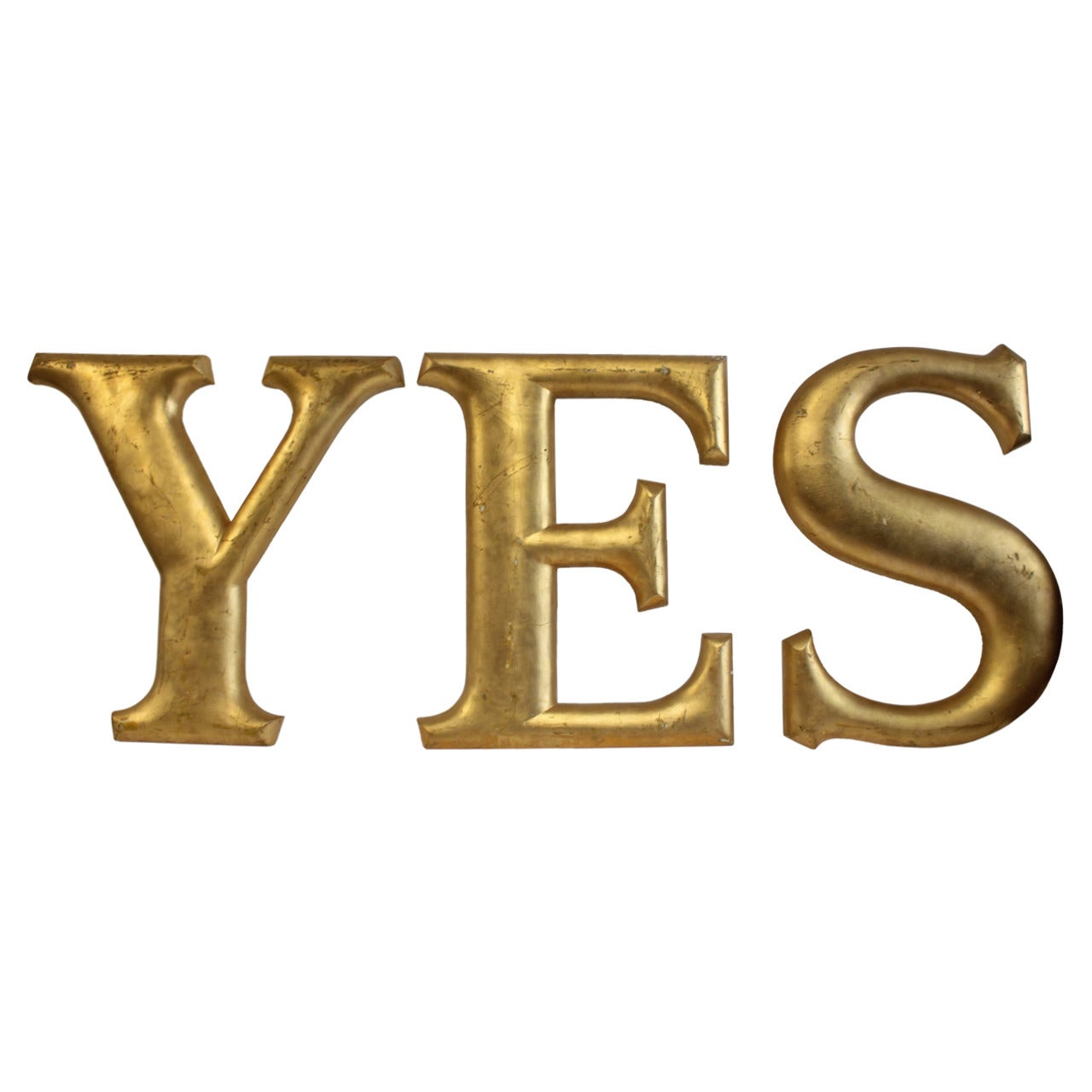 Antique Gold Leaf Wood Sign, "YES"