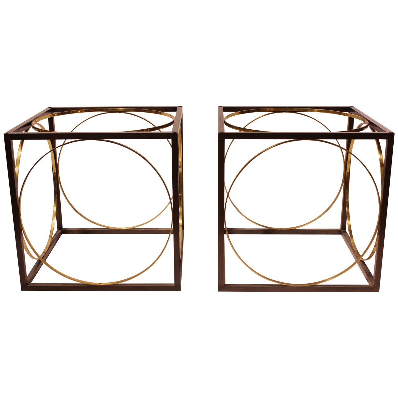 Modern Bronze and Brass Cube Tables