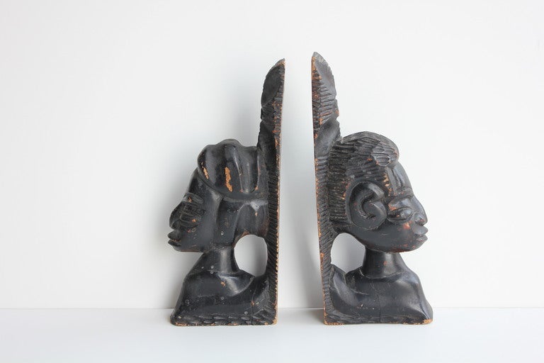 Antique Hand Carved Wooden Bookends