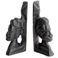 Antique Hand Carved Wooden Bookends 12