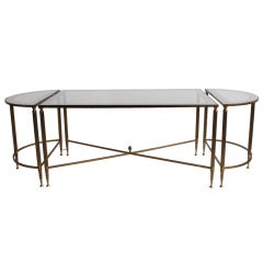 Jansen Style Brass Mirrored Coffee Table
