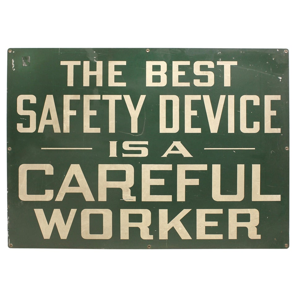 Large 1940's Industrial Metal Safety Device Sign