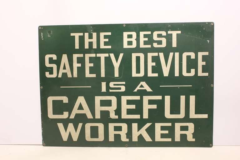 Large 1940's original American industrial Safety Device sign.