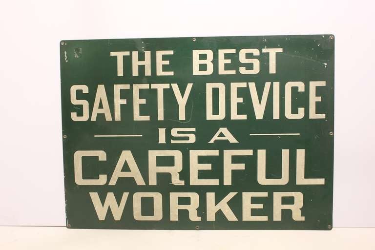 American Large 1940's Industrial Metal Safety Device Sign