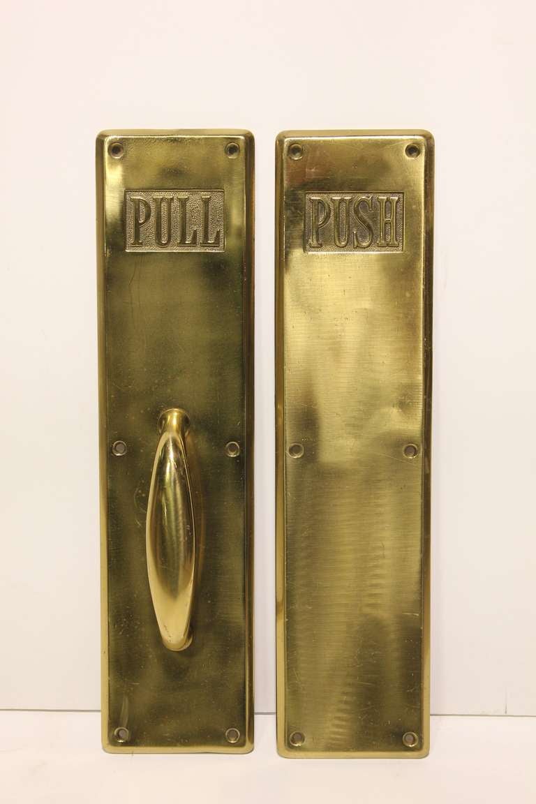 Original 1930's solid brass Push & Pull door signs/plaques by Corbin.