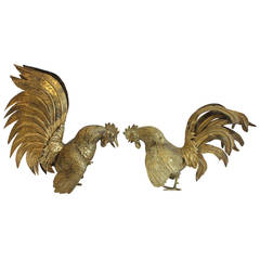 Melani Mario Style Brass Fighting Rooster Sculptures