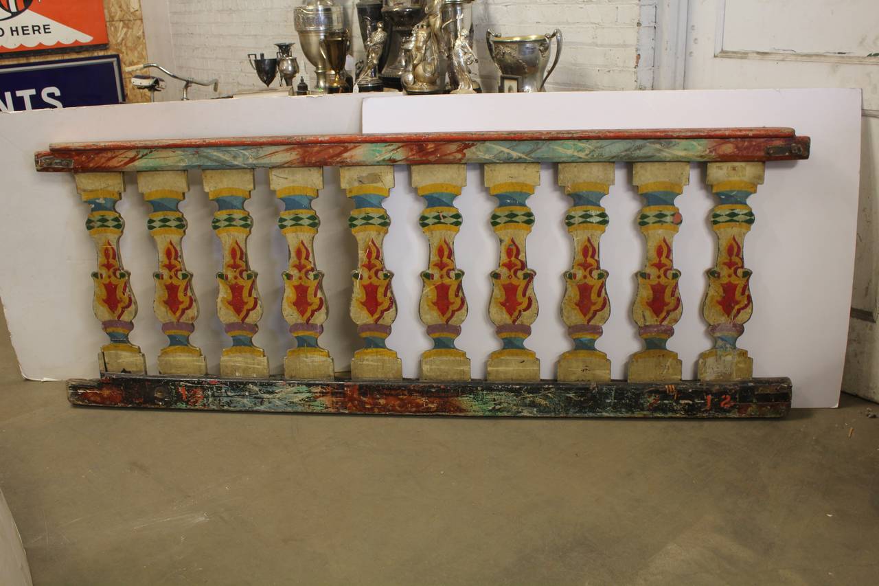 8ft long original antique carnival double sided hand painted wood fence. Listed price is for each fence.