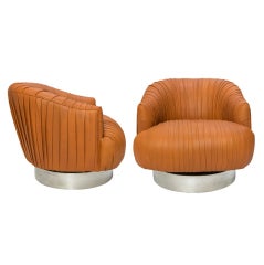 Pair Of Milo Baughman Swivel Leather Chairs