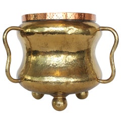 English Hand Hammered Brass Three Handle Pot