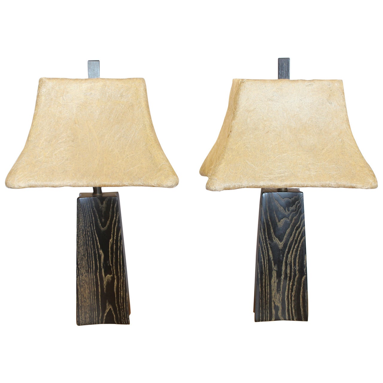 Cerused Oak Table Lamps by James Mont For Sale