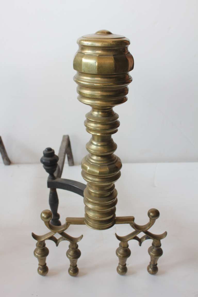 19th Century stylish brass andirons