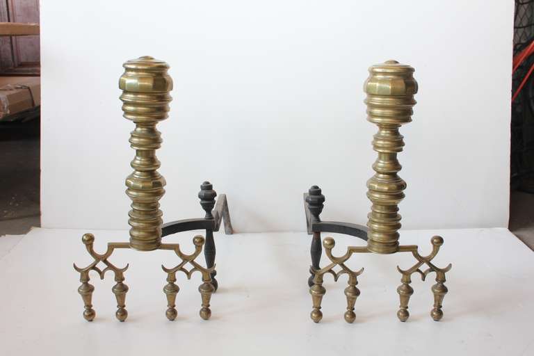 Unknown 19th Century Stylish Brass Andirons