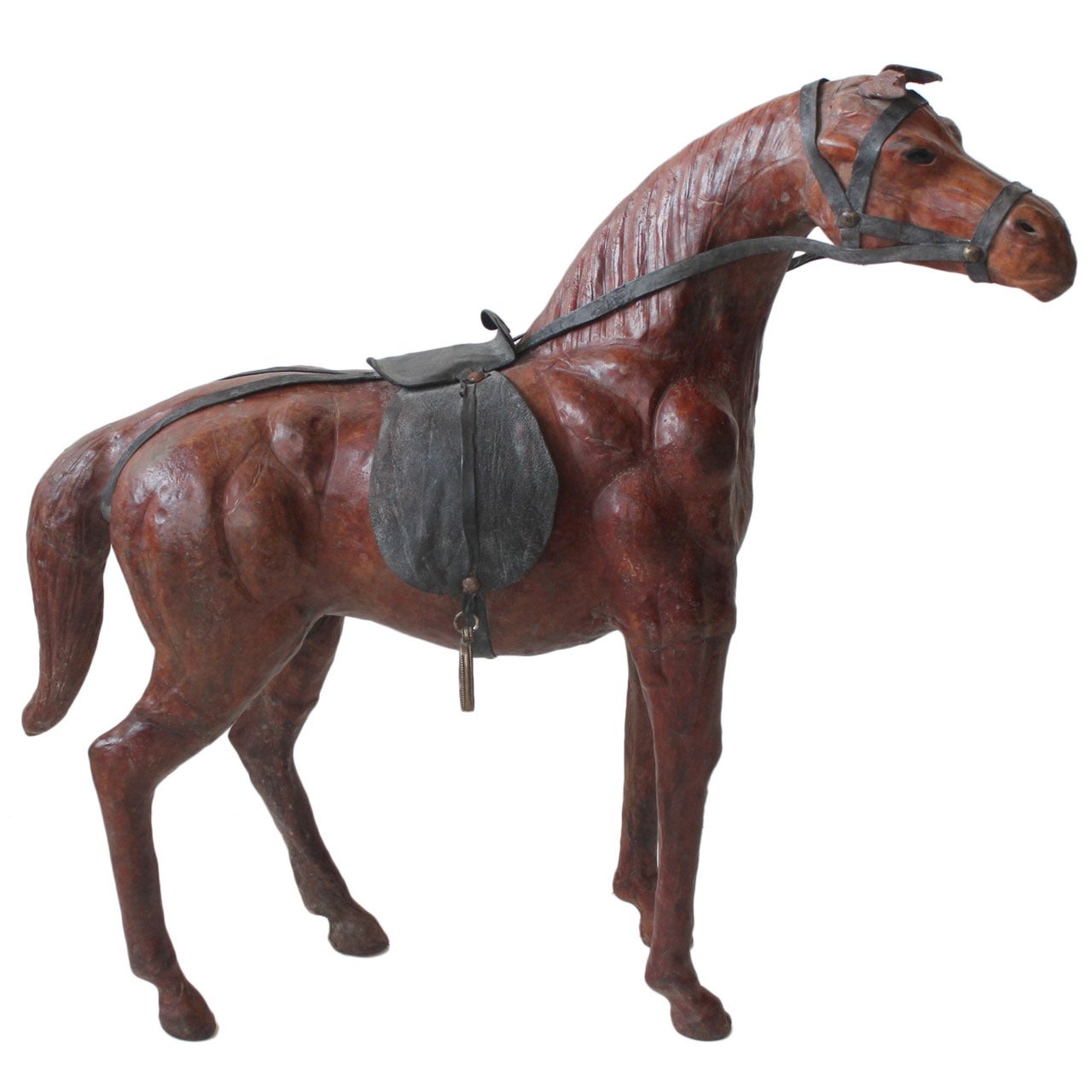 Large Hand Made Leather Horse Figurine