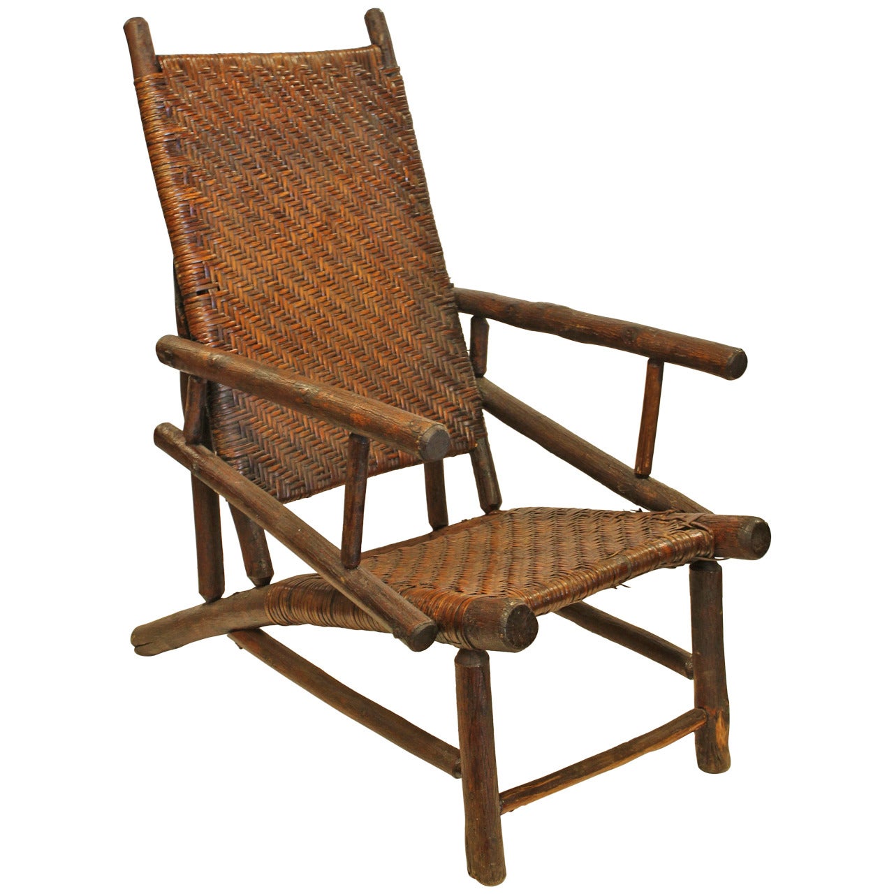 Rare Large Old Hickory Lounge Armchair For Sale