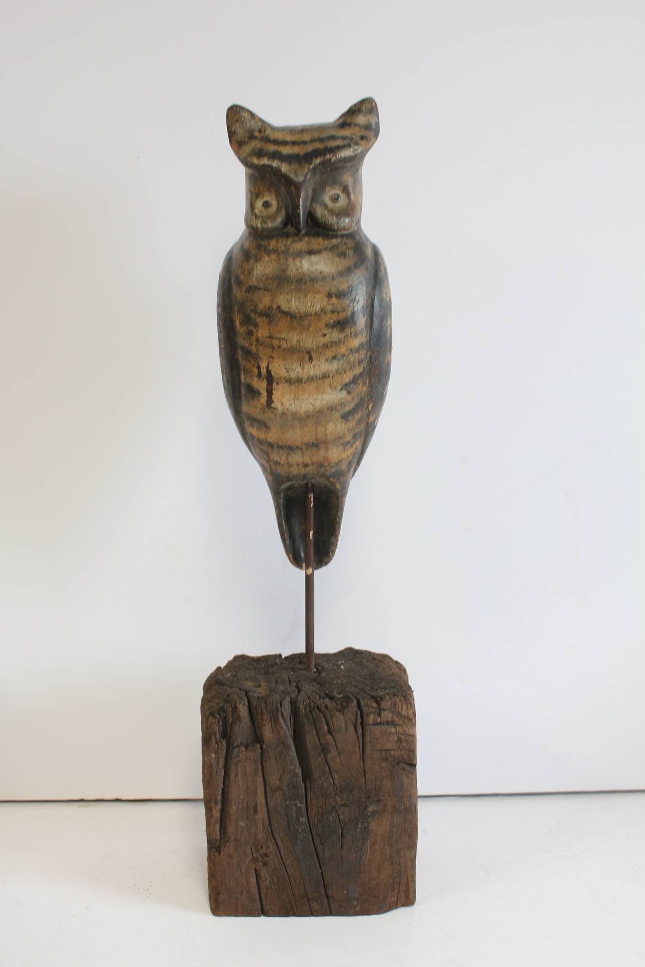 Rare antique American Folk Art wooden owl decoy.