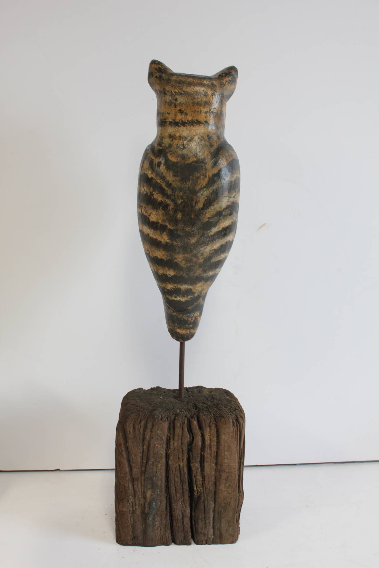 American Rare Antique Folk Art Wooden Owl Decoy