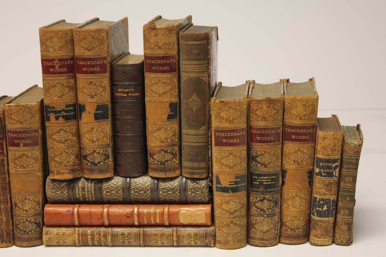 Collection of Antique Decorative Leather Books In Good Condition In Chicago, IL