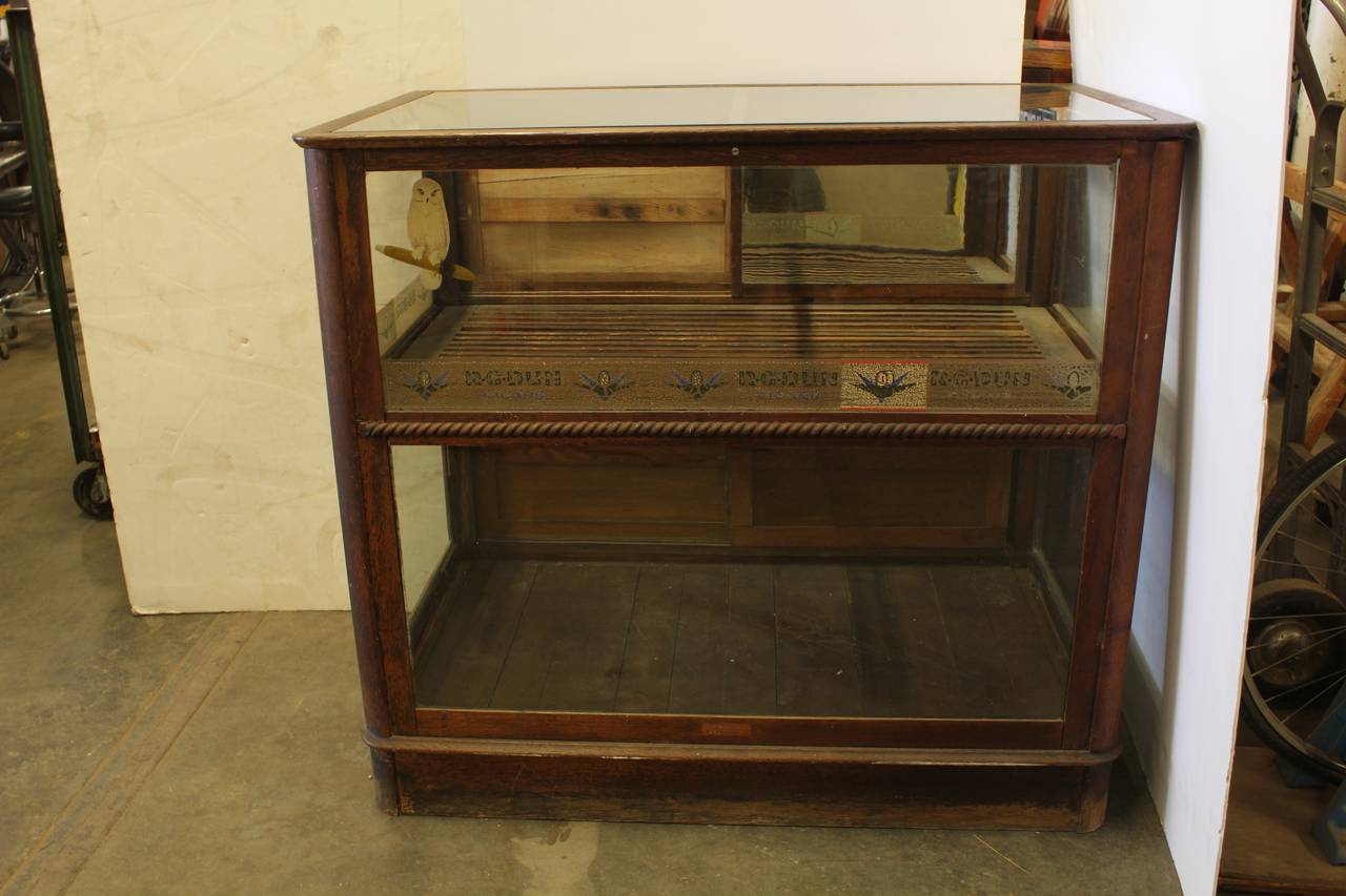 Antique tobacco cigar display oak showcase.