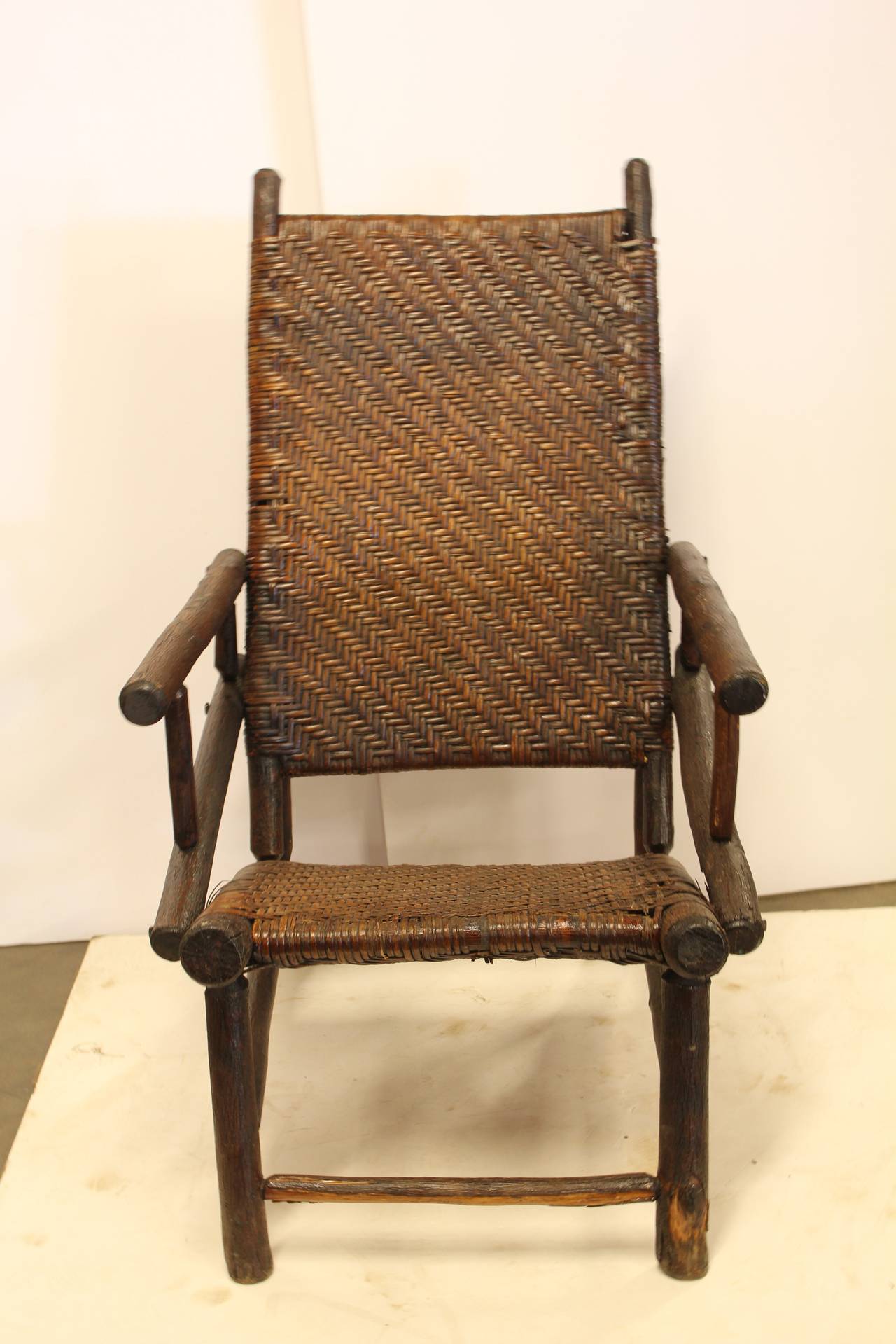 Folk Art Rare Large Old Hickory Lounge Armchair For Sale