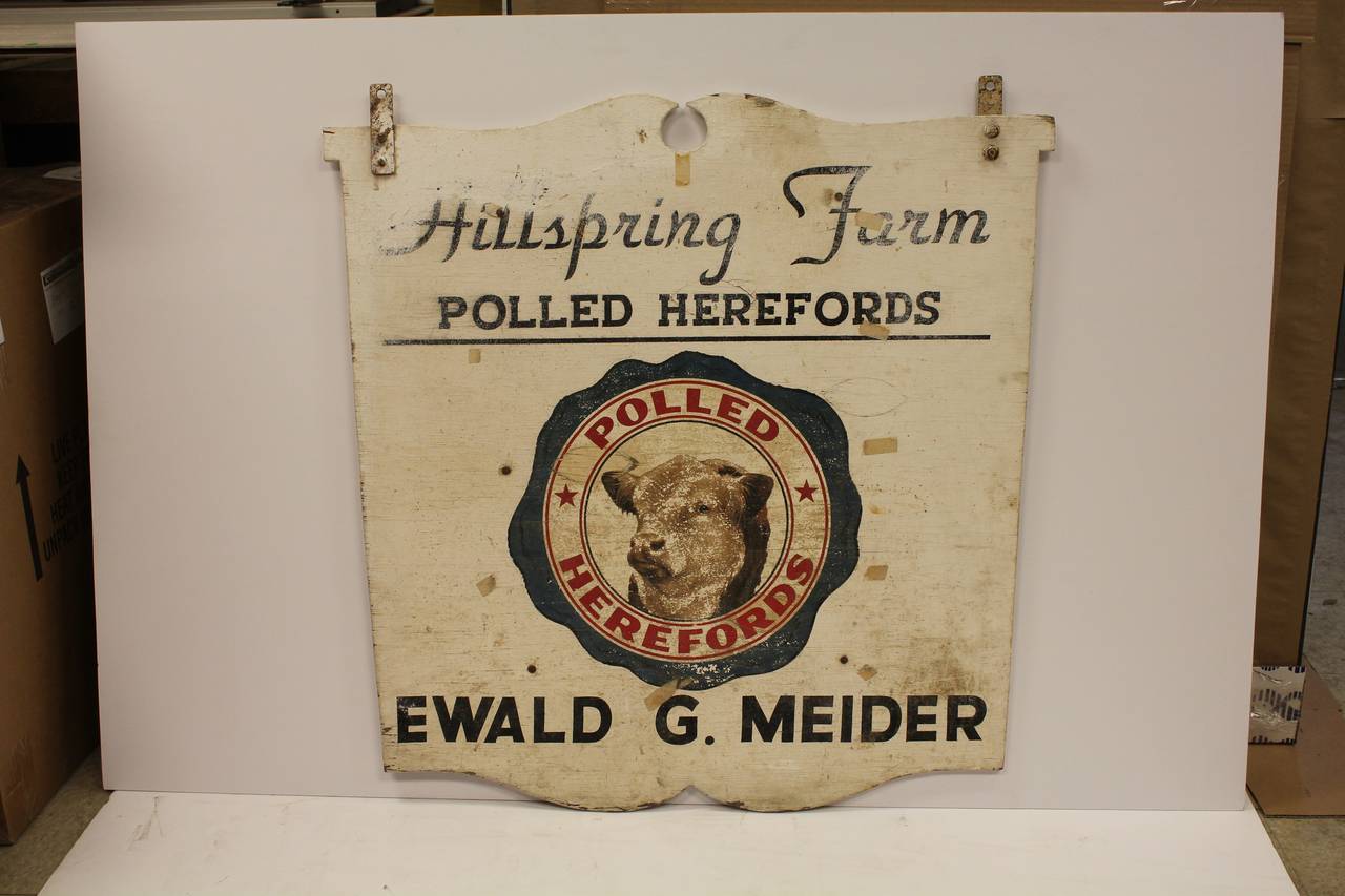 Vintage Wood Bull Hillspring Farm Sign
