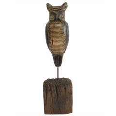 Rare Antique Folk Art Wooden Owl Decoy