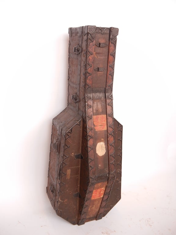 Amazing 1800's English wooden cello case with iron decorations