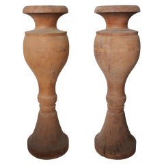 Giant Hand Made Wooden Urns, Pair