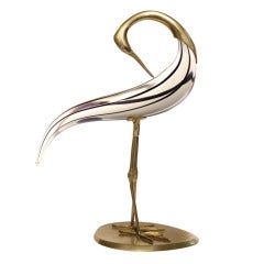 Vintage Italian Murano Glass & Brass Bird Figurine By Luca Bojola