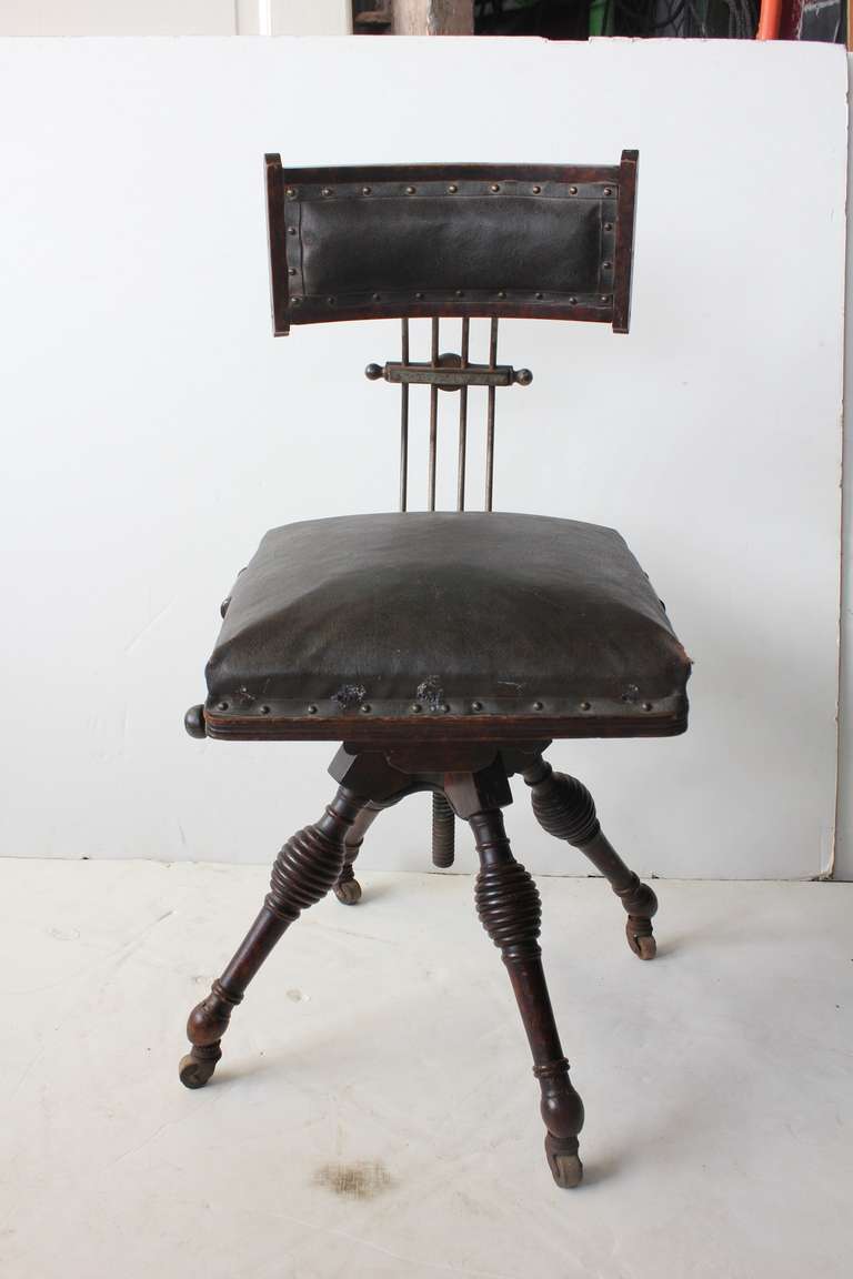 American Antique Decorative Desk Leather Swivel Chair
