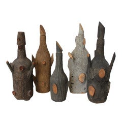 Victorian Folk Art Faux-Bois Wood Bark Glass Decanters Victorian Folk Art Faux-Bois Wood Bark Glass Decanters